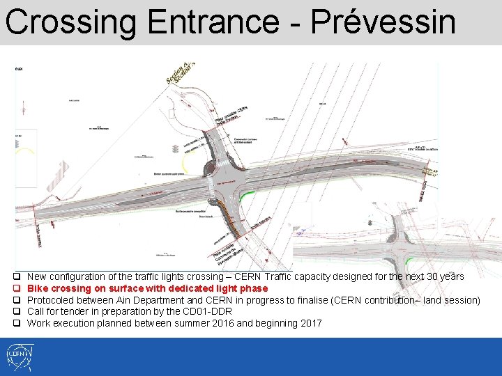 Crossing Entrance - Prévessin q q q New configuration of the traffic lights crossing