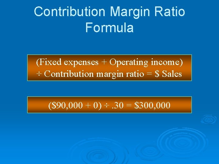 Contribution Margin Ratio Formula (Fixed expenses + Operating income) ÷ Contribution margin ratio =