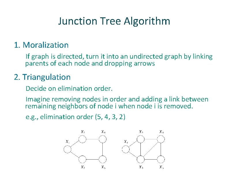 Junction Tree Algorithm 1. Moralization If graph is directed, turn it into an undirected