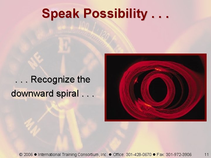 Speak Possibility. . . Recognize the downward spiral. . . © 2006 International Training