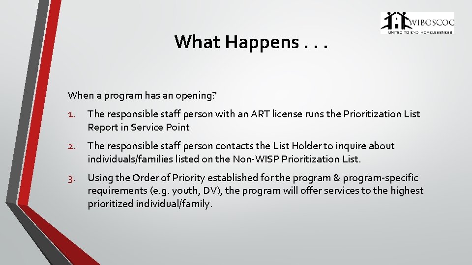 What Happens. . . When a program has an opening? 1. The responsible staff