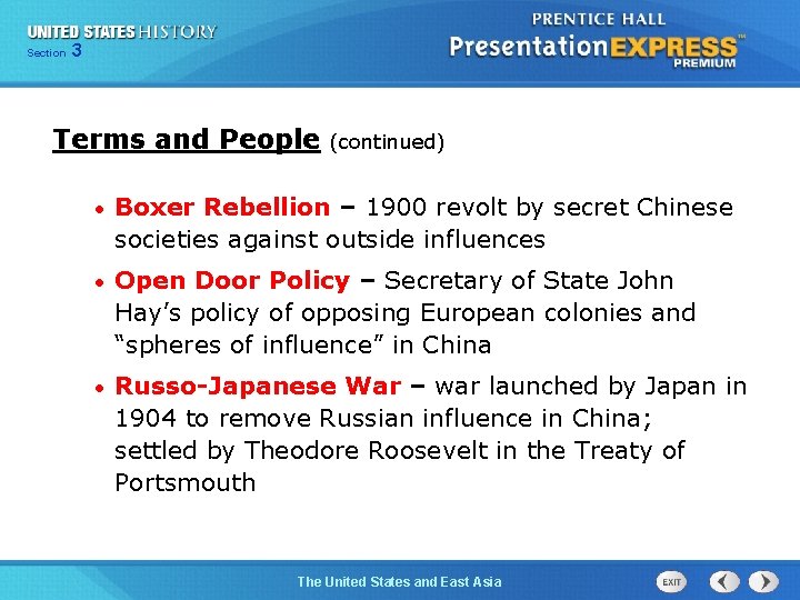 325 Section Chapter Section 1 Terms and People (continued) • Boxer Rebellion – 1900