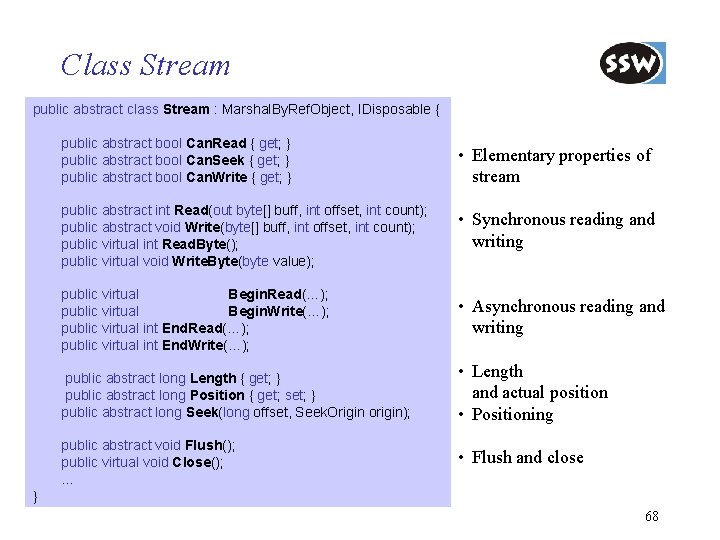 Class Stream public abstract class Stream : Marshal. By. Ref. Object, IDisposable { public
