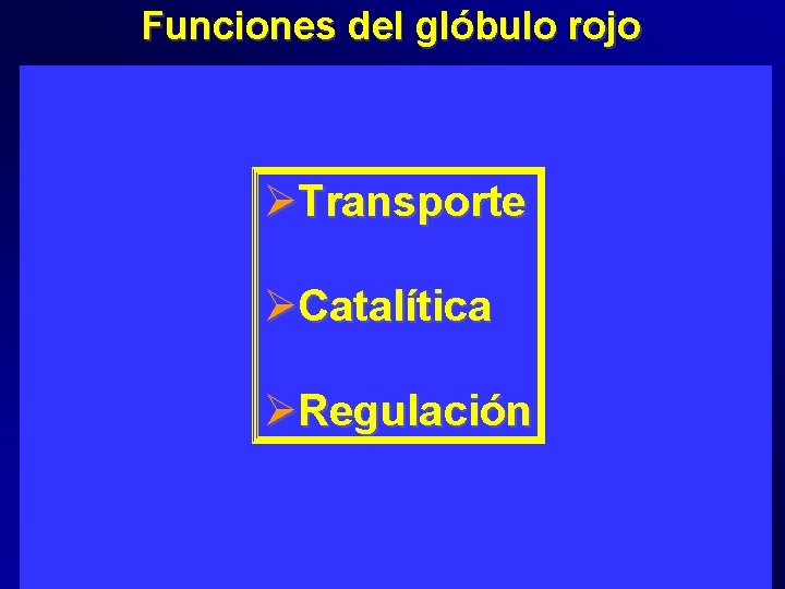 Funciones del glóbulo rojo Capilar Glóbulo rojo Hb 02 Ø 0 Transporte 2+ Hb