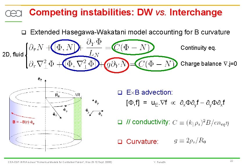 Competing instabilities: DW vs. Interchange q Extended Hasegawa-Wakatani model accounting for B curvature Continuity