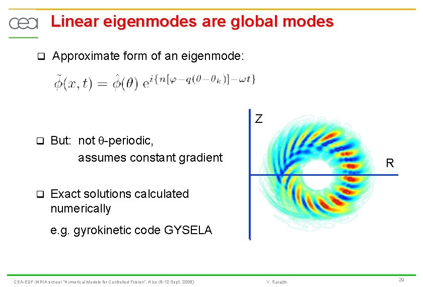 Linear eigenmodes are global modes q Approximate form of an eigenmode: Z q q