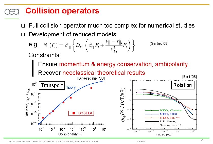 Collision operators Full collision operator much too complex for numerical studies q Development of