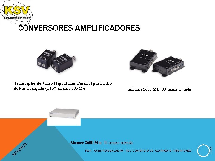 CONVERSORES AMPLIFICADORES Transceptor de Vídeo (Tipo Balum Passivo) para Cabo de Par Trançado (UTP)