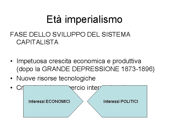 Età imperialismo FASE DELLO SVILUPPO DEL SISTEMA CAPITALISTA • Impetuosa crescita economica e produttiva