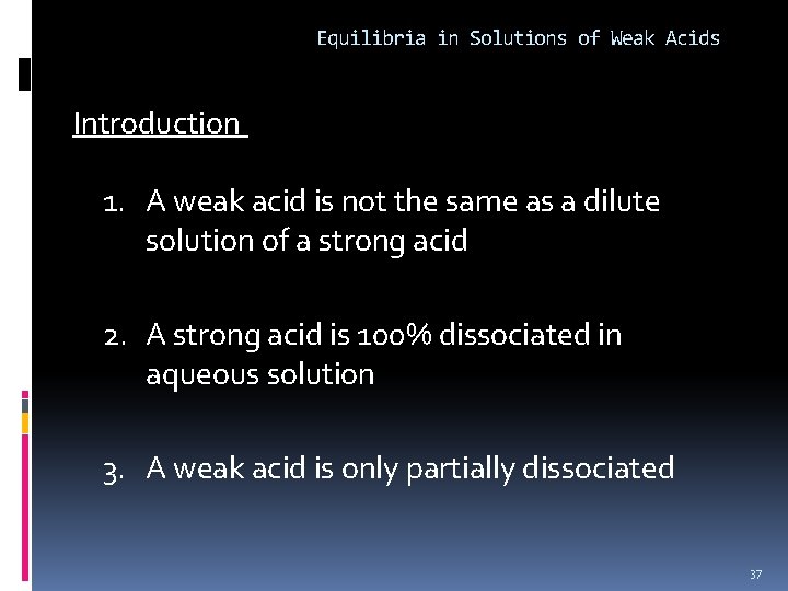 Equilibria in Solutions of Weak Acids Introduction 1. A weak acid is not the