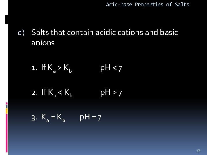 Acid-base Properties of Salts d) Salts that contain acidic cations and basic anions 1.