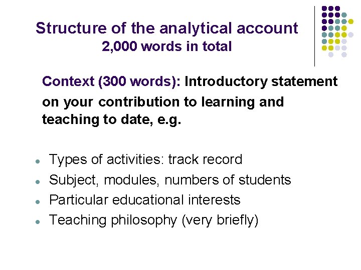 Structure of the analytical account 2, 000 words in total Context (300 words): Introductory