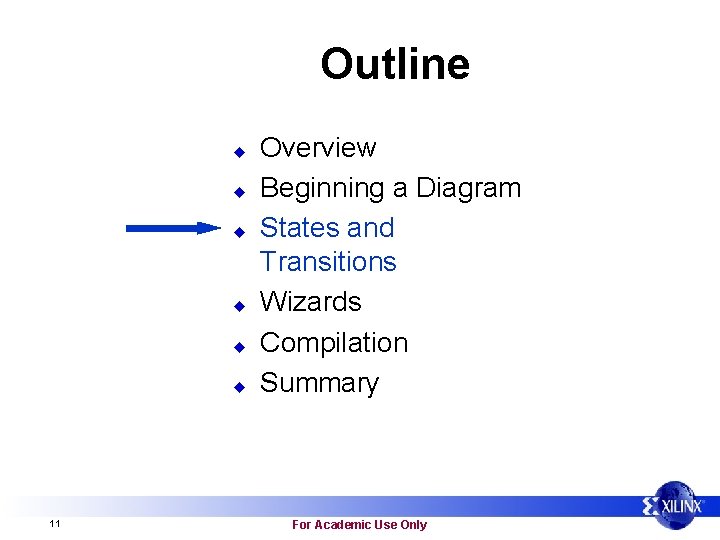 Outline u u u 11 Overview Beginning a Diagram States and Transitions Wizards Compilation