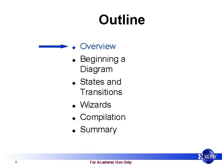 Outline u u u 3 Overview Beginning a Diagram States and Transitions Wizards Compilation