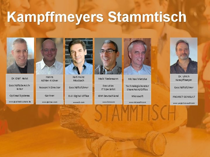 Kampffmeyers Stammtisch Dr. Olaf Holst Hanns Köhler-Krüner Karl-Heinz Mosbach Maik Tiedemann Michael Vietzke Dr.