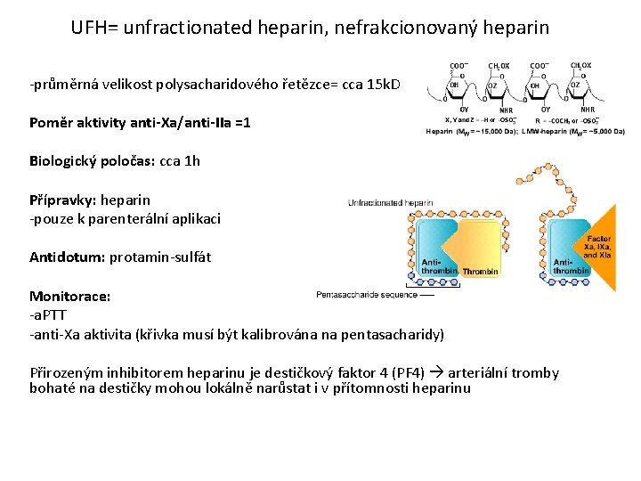 UFH= unfractionated heparin, nefrakcionovaný heparin -průměrná velikost polysacharidového řetězce= cca 15 k. D Poměr