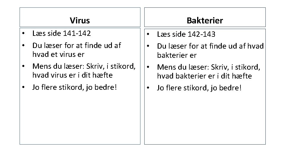 Virus Bakterier • Læs side 141 142 • Du læser for at finde ud