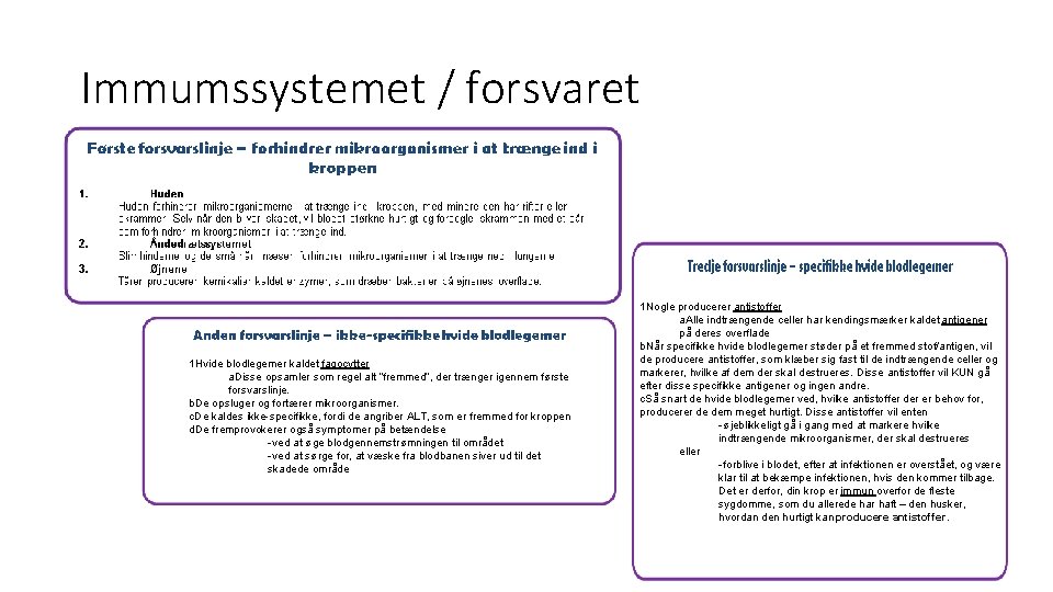 Immumssystemet / forsvaret 1 Hvide blodlegemer kaldet fagocytter a. Disse opsamler som regel alt