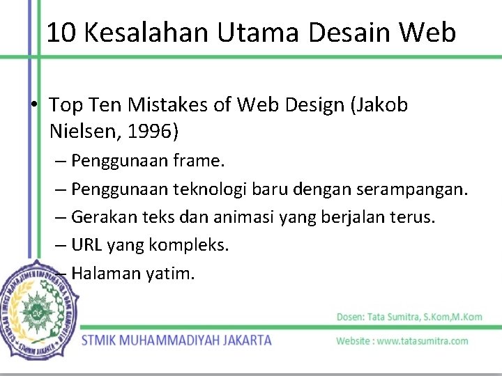 10 Kesalahan Utama Desain Web • Top Ten Mistakes of Web Design (Jakob Nielsen,