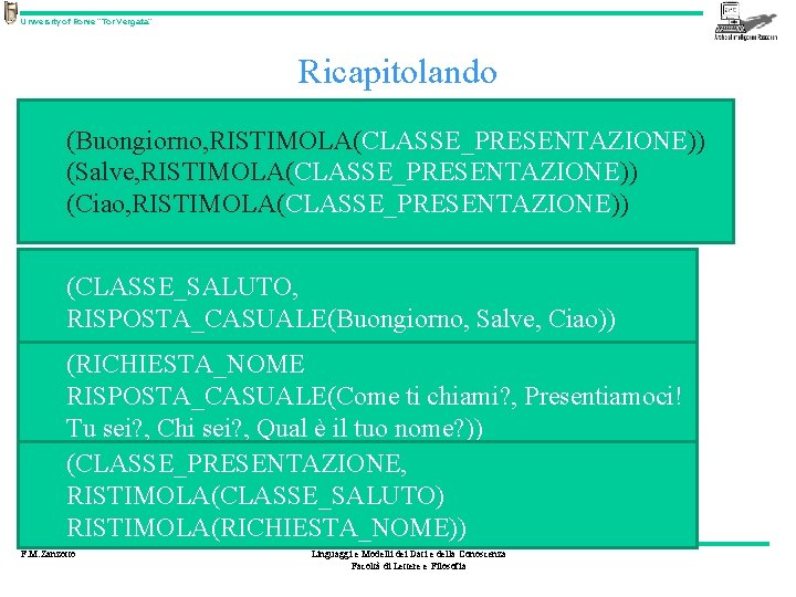University of Rome “Tor Vergata” Ricapitolando (Buongiorno, RISTIMOLA(CLASSE_PRESENTAZIONE)) (Salve, RISTIMOLA(CLASSE_PRESENTAZIONE)) (Ciao, RISTIMOLA(CLASSE_PRESENTAZIONE)) (CLASSE_SALUTO, RISPOSTA_CASUALE(Buongiorno,