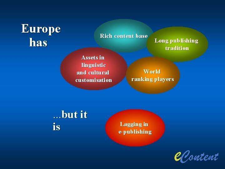 Europe has Rich content base Assets in linguistic and cultural customisation . . .