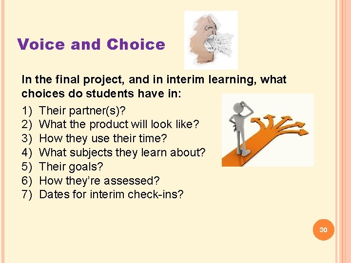 Voice and Choice In the final project, and in interim learning, what choices do