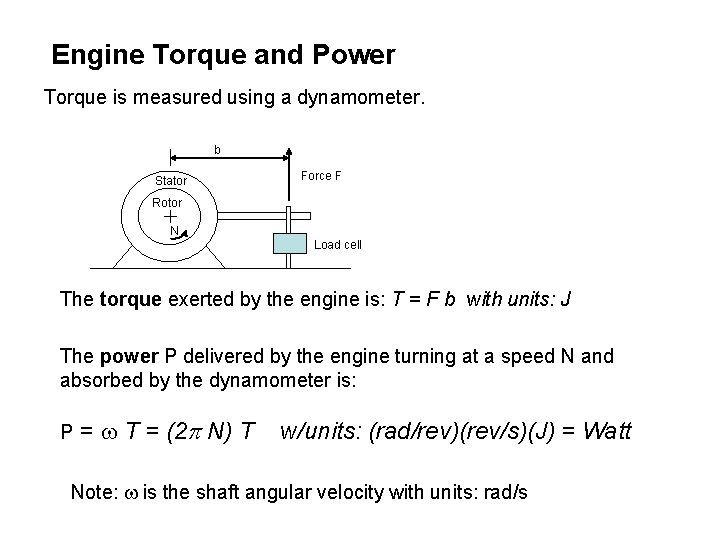 Engine Torque and Power Torque is measured using a dynamometer. b Stator Force F
