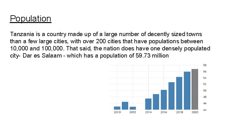 Population Tanzania is a country made up of a large number of decently sized