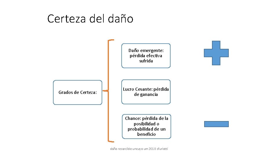 Certeza del daño Daño emergente: pérdida efectiva sufrida Grados de Certeza: Lucro Cesante: pérdida