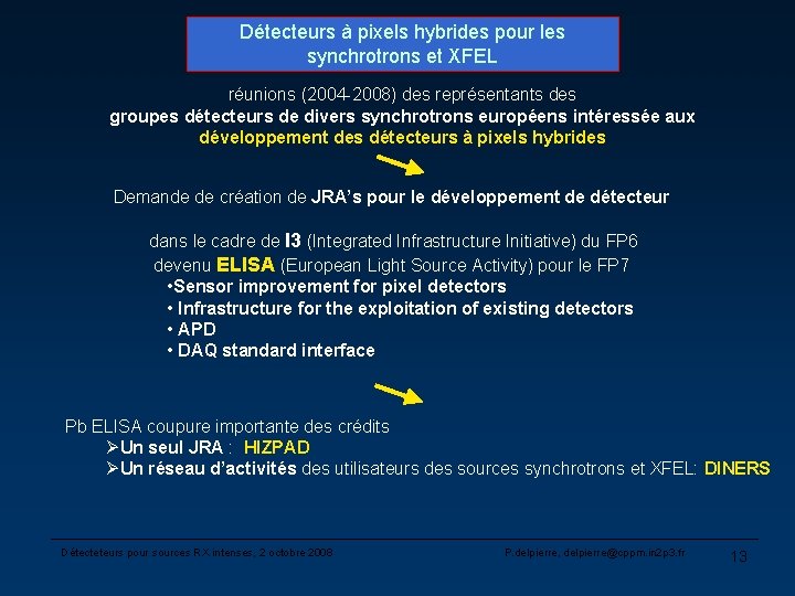 Détecteurs à pixels hybrides pour les synchrotrons et XFEL réunions (2004 -2008) des représentants