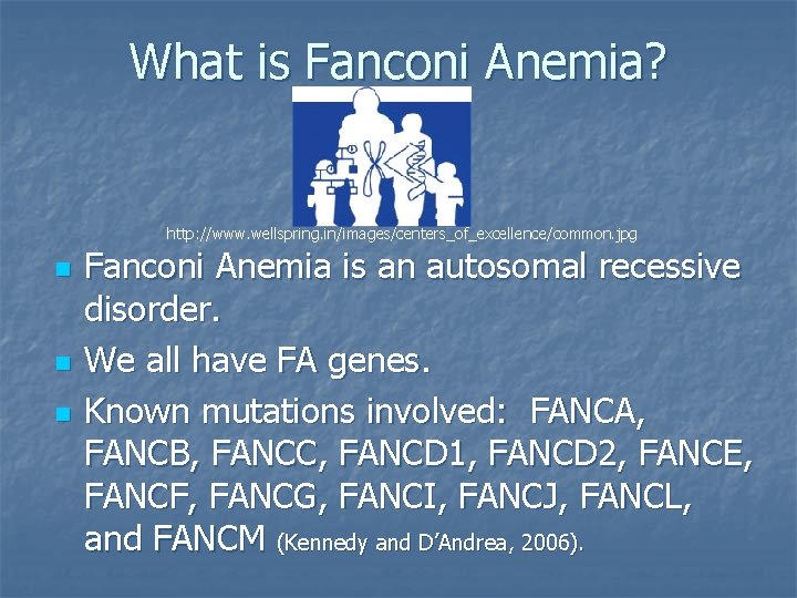 What is Fanconi Anemia? http: //www. wellspring. in/images/centers_of_excellence/common. jpg n n n Fanconi Anemia