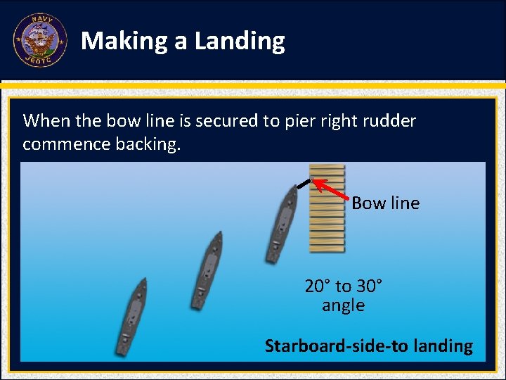 Making a Landing When the bow line is secured to pier right rudder commence