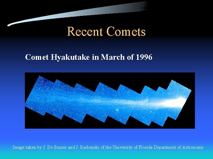 Recent Comets Comet Hyakutake in March of 1996 Image taken by J. De Buizer