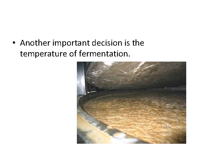  • Another important decision is the temperature of fermentation. 