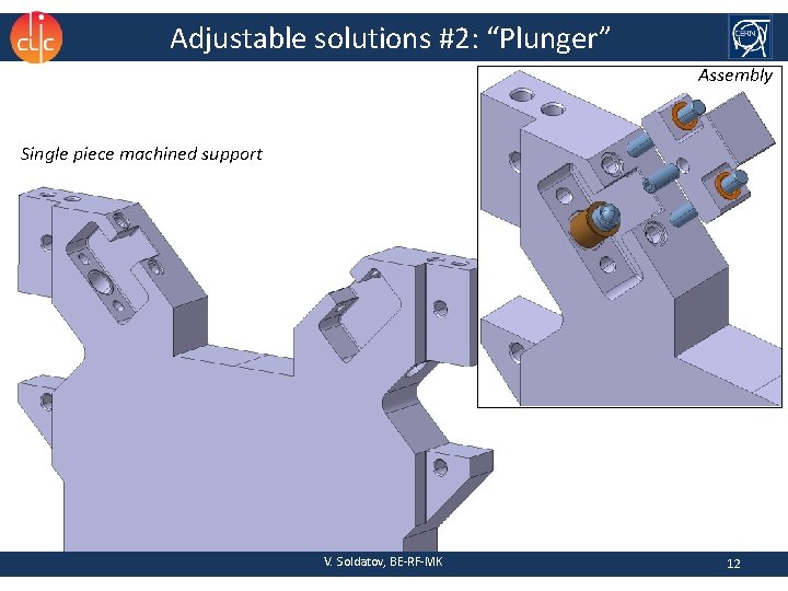 Adjustable solutions #2: “Plunger” Assembly Single piece machined support V. Soldatov, BE-RF-MK 12 