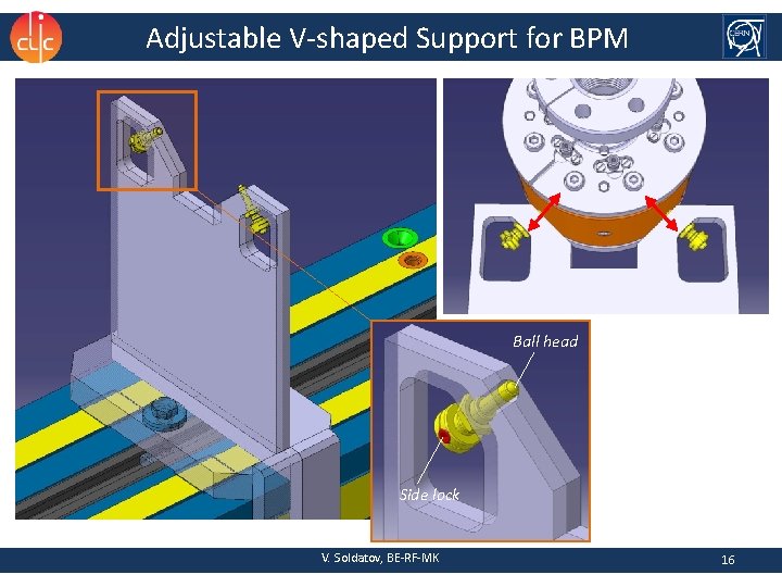 Adjustable V-shaped Support for BPM Ball head Side lock V. Soldatov, BE-RF-MK 16 