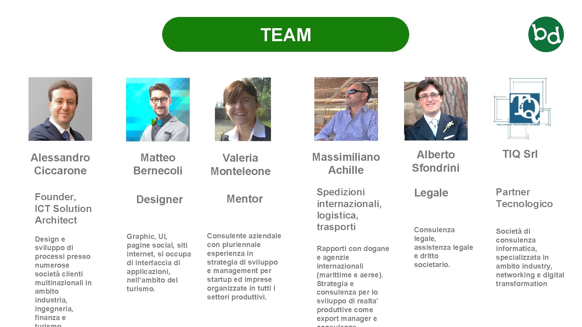 12 TEAM Alessandro Ciccarone Founder, ICT Solution Architect Design e sviluppo di processi presso