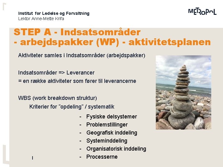 Institut for Ledelse og Forvaltning Lektor Anne-Mette Krifa STEP A - Indsatsområder - arbejdspakker