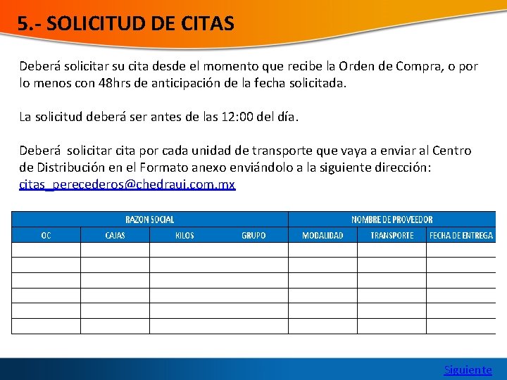5. - SOLICITUD DE CITAS Deberá solicitar su cita desde el momento que recibe