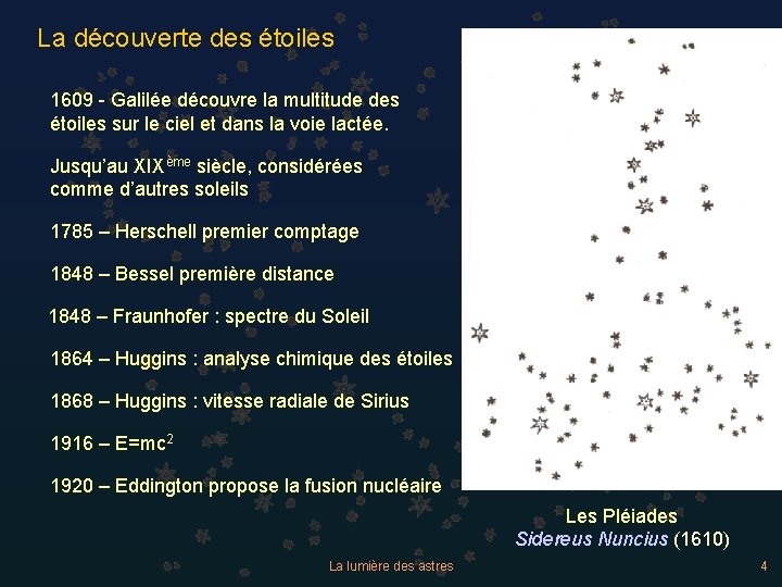 La découverte des étoiles 1609 - Galilée découvre la multitude des étoiles sur le
