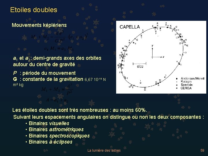 Etoiles doubles Mouvements képlériens a 1 et a 2 : demi-grands axes des orbites