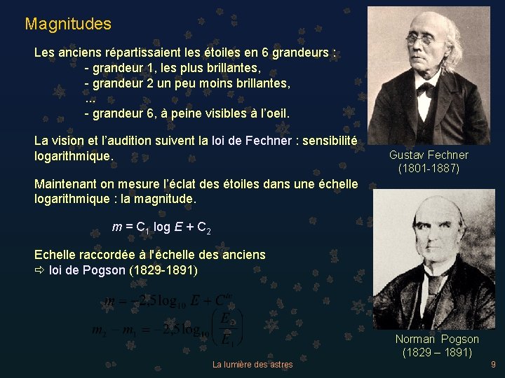 Magnitudes Les anciens répartissaient les étoiles en 6 grandeurs : - grandeur 1, les