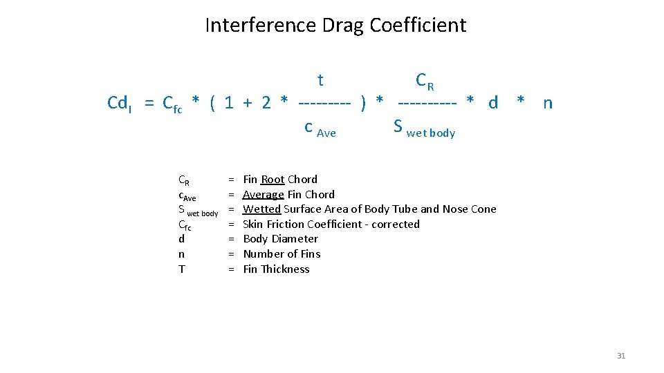 Interference Drag Coefficient t CR Cd. I = Cfc * ( 1 + 2