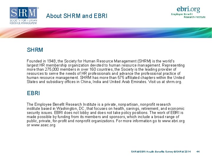 About SHRM and EBRI SHRM Founded in 1948, the Society for Human Resource Management