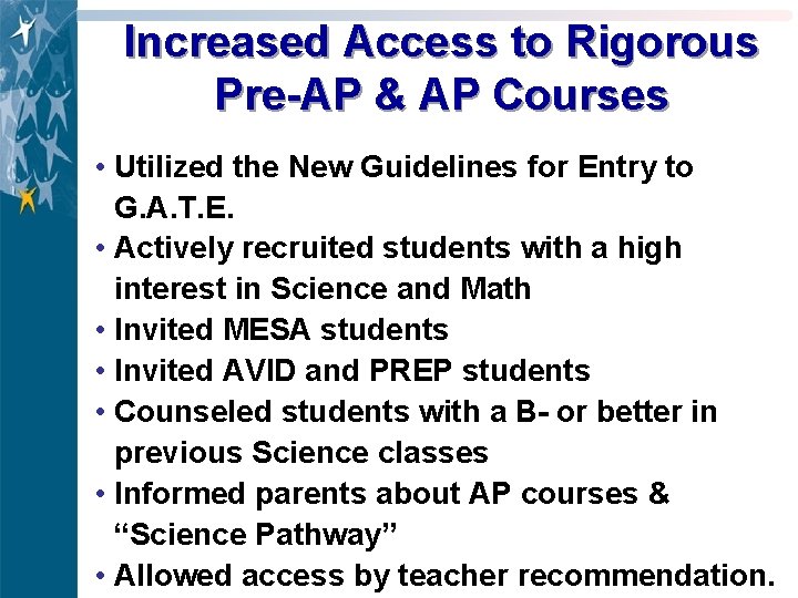 Increased Access to Rigorous Pre-AP & AP Courses • Utilized the New Guidelines for