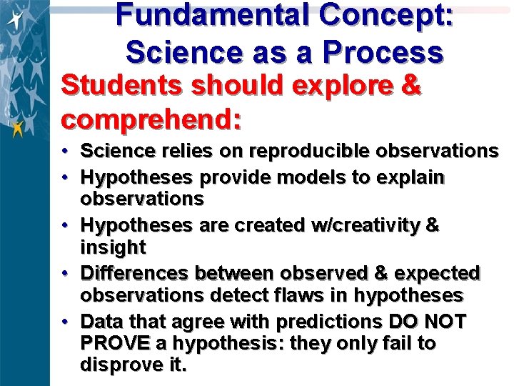 Fundamental Concept: Science as a Process Students should explore & comprehend: • Science relies