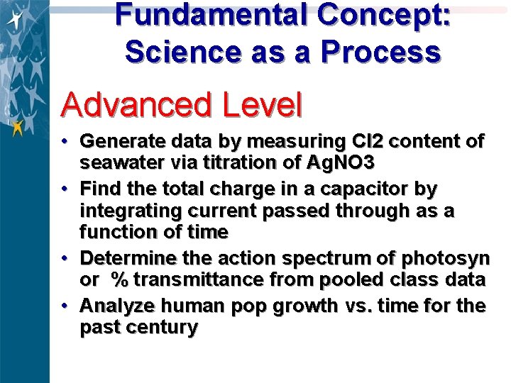 Fundamental Concept: Science as a Process Advanced Level • Generate data by measuring Cl