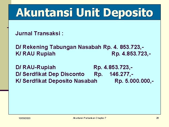 Akuntansi Unit Deposito Jurnal Transaksi : D/ Rekening Tabungan Nasabah Rp. 4. 853. 723,