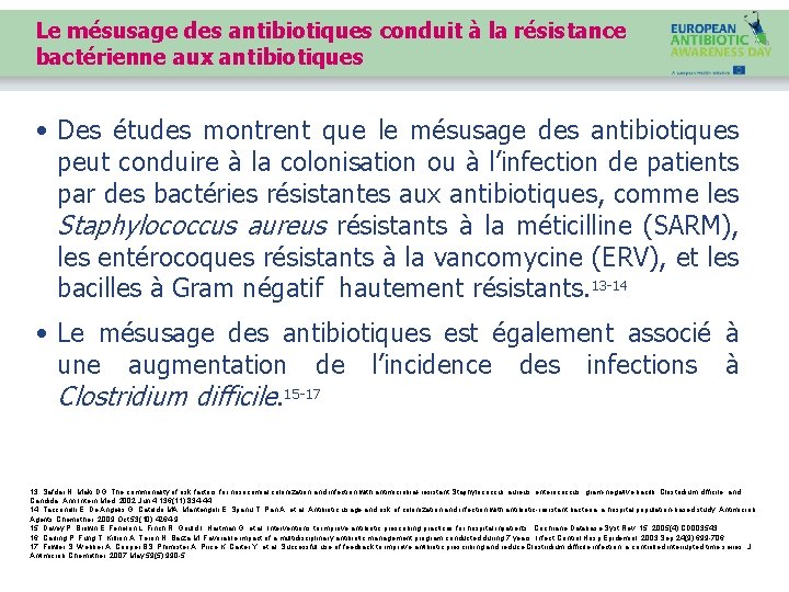 Le mésusage des antibiotiques conduit à la résistance bactérienne aux antibiotiques • Des études