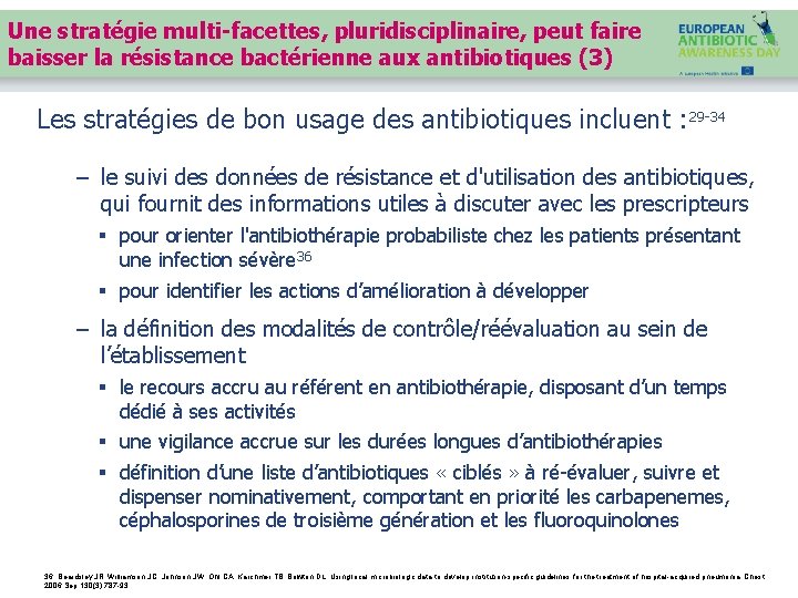Une stratégie multi-facettes, pluridisciplinaire, peut faire baisser la résistance bactérienne aux antibiotiques (3) Les
